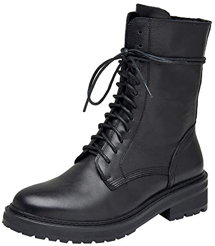 rismart Damen Biker Boots Mid-Calf Leder Stiefeletten mit Reißverschluss Schnürer Combat Boots(Schwarz,38 EU,240mm)