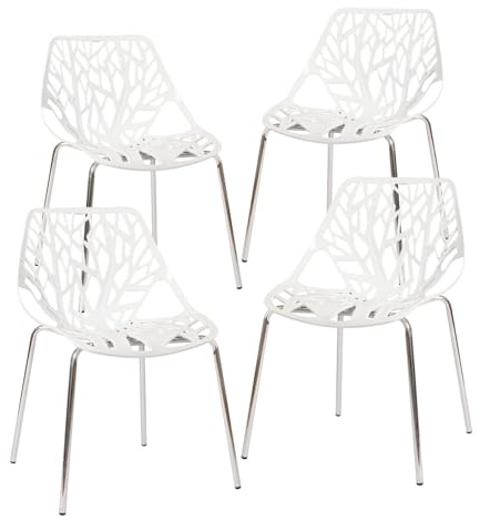 CangLong Set di 4 sedie da giardino Moderna sedia da pranzo impilabile in plastica a guscio cavo per cucina sala da pranzo, bianco