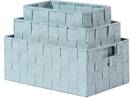 BM Cestino Portaoggetti Bagno Effetto Rattan, Set di 3 Cestini Bagno da Scaffale Intrecciato Rettangolare Organizer Scatole Portaoggetti Adatto a Diversi Usi Organizzazione (Turchese)