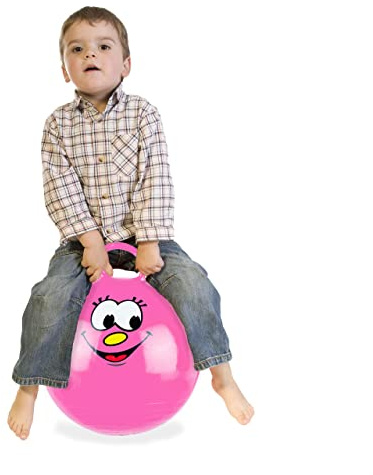 Relaxdays Pallone Rimbalzante, Palla per Saltare, Skippy Ball, Bambini, Ø 45 cm, Indoor & Outdoor, con Maniglia, Rosa