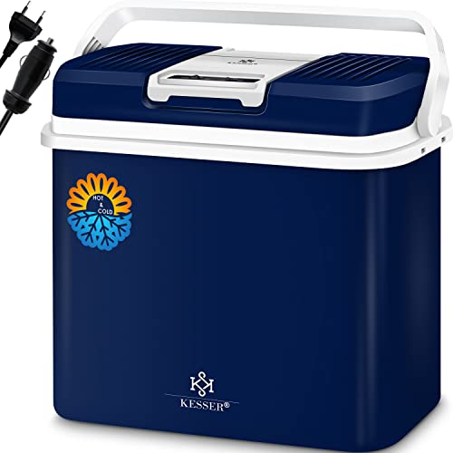 KESSER® 24 Liter Kühlbox | KÜHLT und WÄRMT | Thermo-Elektrische Kühlbox | inklusive 2X Kühlakku & Getränkehalter | 12 Volt und 230 Volt | Mini-Kühlschrank | für Auto und Camping | EEK E | Navyblau