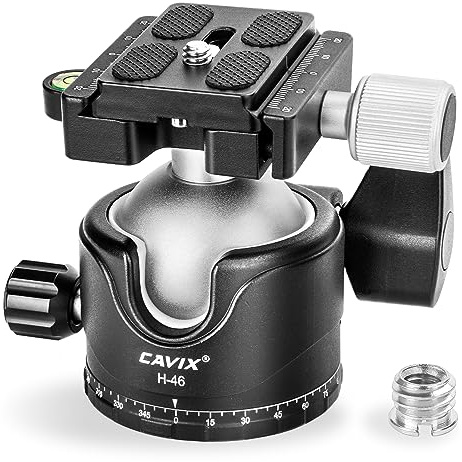 Tripod Ball Head, CAVIX H-46 Metal Ball Head Camera Tripod Head 44lbs/20kg Load with Arca Swiss Quick Release Plate for Tripod, Monopod, DSLR, Camera