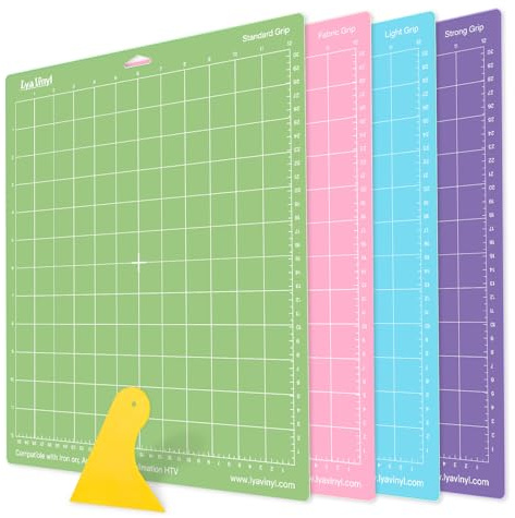 Lya Vinyl Tapis de Découpe, 4 Paquet 30,5 x 30,5 cm pour Cricut Explore Air & Accessories, Bricolage DIY (StandardGrip, LightGrip, StrongGrip, FabricGrip)