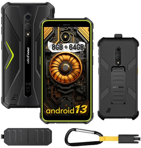 Ulefone Armor X12 Pro Téléphone Portable Incassable 2025,8Go+64Go ROM/TF-256Go,Smartphone Incassable Android 14,13MP+8MP Caméra,5,45''HD+,4860mAh Batterie,Octa Core,Dual SIM/Face ID/NFC/GPS Vert