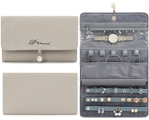 VanFn Jewelry Rolls, Travel Jewelry Organizer Roll, Foldable Jewelry Case, Women Jewelry Storage Bag for Journey-Rings, Necklaces, Earrings, Bracelets, Watches, Brooches P.Travel Series