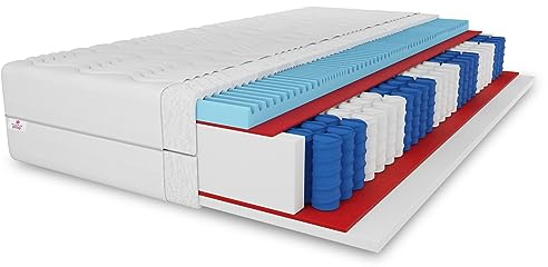 7 ZONEN Taschenfederkernmatratze Premium 200X200 cm, Matratze Härtegrad H3, Höhe ca. 20cm, Farbe: Weiß, inkl. Bezug