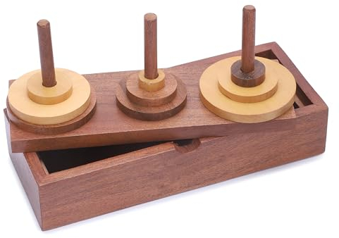 Ajuny Tour de Hanoï en Bois de Neuf étages Jeux de Société avec Boîte de Rangement pour Casse Tête Jeux de Logique Jeu éducatif Fait à la Main à 9 Anneaux pour Enfants et Adultes