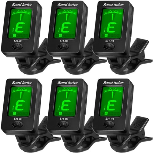 Guitar & Ukulele Tuner Clip On for All Instruments - 6 Pack