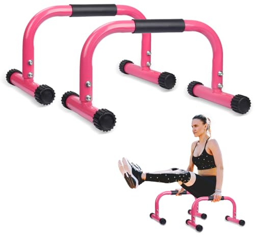 KingMile Parallettes, Handstand Barrenm, Großer Push Up Bar & & Dip Barren, Rutschfeste Liegestützgriffe, Calisthenics Equipment für Indoor & Outdoor, Geeignet für Heim-Fitness & Liegestütze (Rosa)