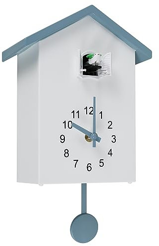 Minimalist Cuckoo Sound Clock with Pendulum, Modern Cuckoo Clock Birdhouse, Battery Powered Wall Art for Home Office Decor