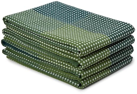 Encasa XO Set di Asciugamani da Cucina in Cotone - Tovaglioli da Tè e Panni da Cucina Super Assorbenti 70x45 cm per Lavare, Asciugare i Piatti e Pulire - Confezione da 4 - Verde