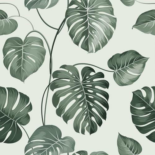 Yullpaper Dschungel Tapete Graugrün Klebefolie Muster Möbelfolie Selbstklebend Wand Tapeten Wohnzimmer Tapete Blätter Grün Selbstklebende Folie Möbel Klebefolie Badezimmer Küchentapete 44,5cm X 300cm