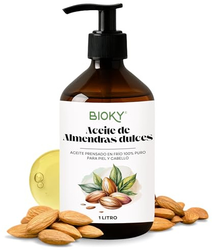 Aceite de Almendras Dulces Puro 1 Litro - Hidratante Natural para Cuerpo, Piel y Cabello - Aceite Profesional de Masaje - Antiestrías Embarazo - Prensado en Frío, con Vitamina E y A
