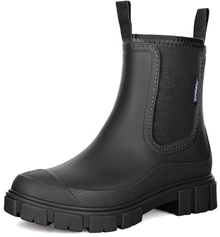 Yenxapei Gummistiefel Damen Wasserdicht Boots，Halbhohe Regenstiefel Chelsea Mit Rutschfest Sohle Modische Schlamm Outdoor Arbeit Stiefel Für Damen