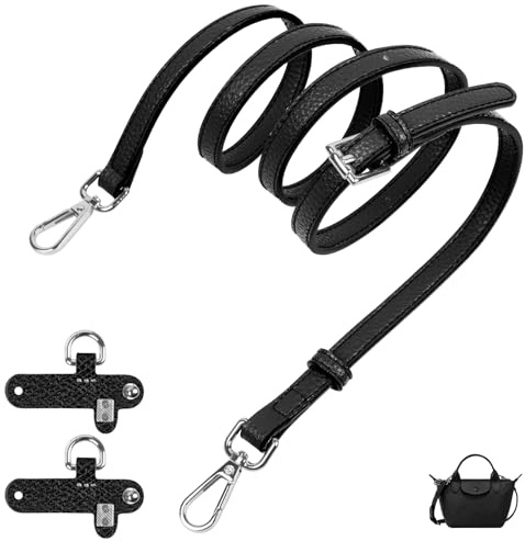Aucuu Correa para Longchamp Bolsos, Mujer Ajustable Correa para Mini Bolso Bandolera, Correa No Perforada y Extraíble con Gancho Giratorio Metálico, Longitudes 120cm, Negro