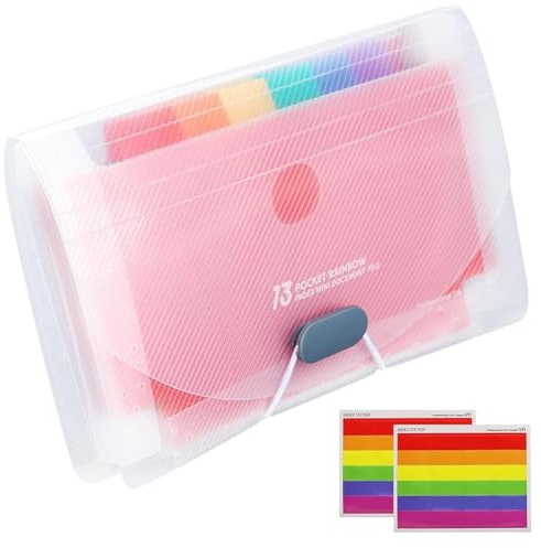 13 Pockets A6 Flashcard Organiser with Colourful Labels – Expanding File Folder for Cards – Ideal for Studying, Office, and Home Use
