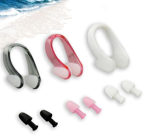 HSYTEK Nasenklammer Schwimmen, 6 Sets Anti-Rutsch Nasenklammer mit Ohrstöpseln, Nose Clip Schwimmen für Erwachsene und Kinder Schwimmen Freitaucher und Anfänger