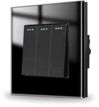 JIMEIDA Interrupteur à bascule noir encastré 3 compartiments 1 voie en verre Interrupteur mural Interrupteur mural Cristal 86 x 86 mm, 10 A, 250 V