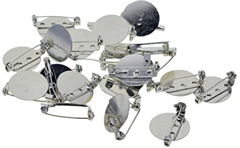 20 spille rotonde da balia con base vuota, color argento, 20 pezzi, 20 mm