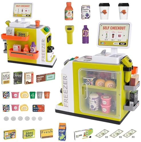 Children's Supermarket Cash Register Toy - Kids Interactive Play Cash Register with Scanner,Play Money & Sound Effects | Pretend Role Play Toy,Gift for Boys and Girls Toddlers Ages 3-5 Years
