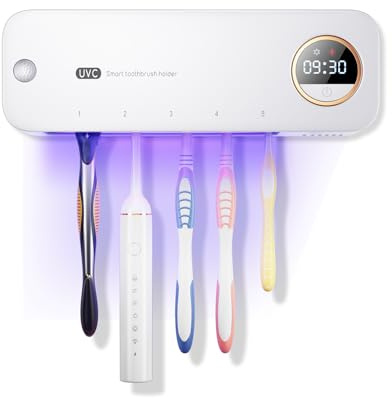 Dosevita Soporte de Cepillo Dental Esterilizador UV, Recargable 4000mAh Type-C, Desinfección Automática, Ventilación & Secado, Montaje en Pared para Baño Doméstico