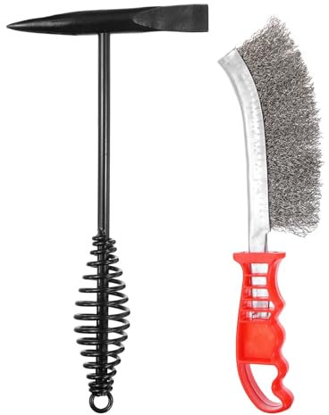sourcing map 2pcs Welding Chipping Hammer 11.3 Slag Hammer with Coil Spring Handle 9.8 Welding Steel Wire Brush for Rock Pick Forged Brick