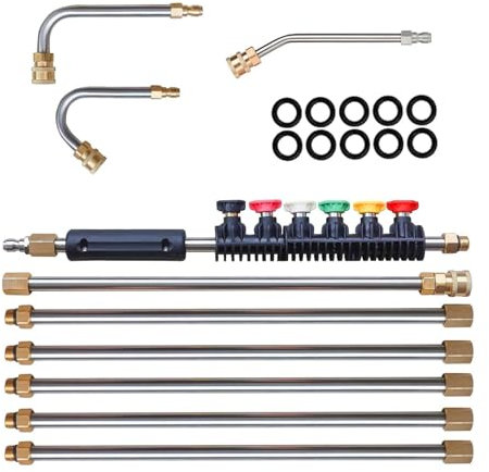 Pulitore ad alta pressione telescopico – Pulizia grondaia a lungo raggio, lavaggio ad alta pressione con ugelli | estensione professionale per il ne