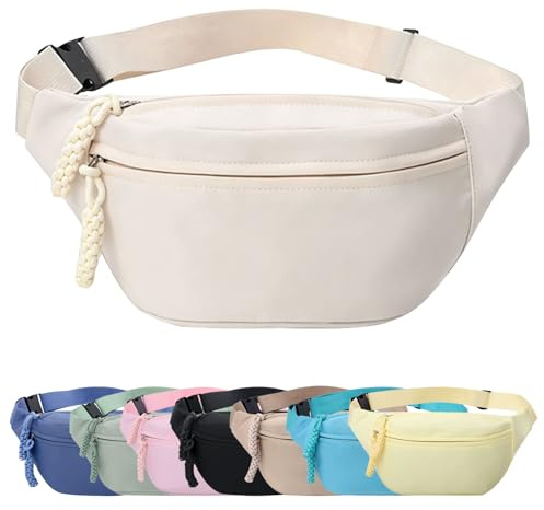 Mayoii Bumbags for Ladies, Fanny Pack for Women Men with Adjustable Belt, 2-Zipper Pockets, Large Capacity, Lightweight Waist Bag Suitable for Daily Use (Off White)