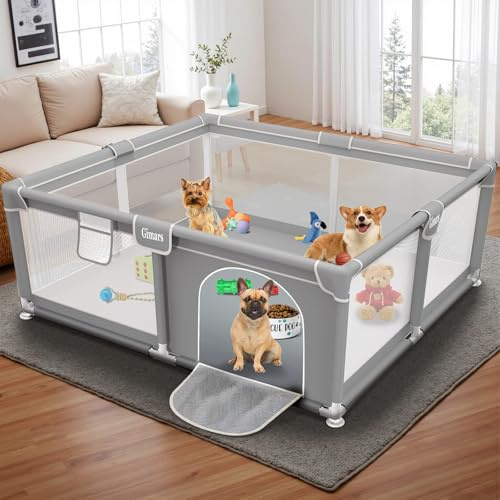 Gimars Box Cane Grigio Chiaro Recinto Per Cuccioli 50x50x26 Pollici Con Cancello, Recinto Per Cuccioli O Cani Di Piccola Taglia, Struttura Robusta Con Tessuto Rinforzato, Rete In Nylon Resistente