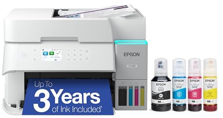 Epson EcoTank ET-3950 Wireless All-in-One Color Supertank Printer with up to 3 Years of Ink Refillable Tanks, Perfect for Home Office, 18 PPM, 2.4 Colorful Touchscreen, Auto Document Feeder - White