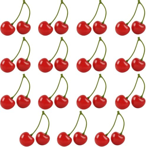 15Pcs Artificial Foam Cherries – Lifelike Red Fake Fruits with Stems | 7x2cm Realistic Cake Decorations for Kitchen, Desserts & Home Decor (Red)