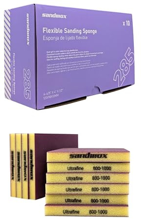 Sandwox 285 Schleifmatte Lila ULTRAFEIN P800 – 10 Stück | Zweiseitig, 120x98x12mm | Für Holz, Metall, Lack | Flexibler Schleifschwamm für Feinschliff und Lackiervorbereitung