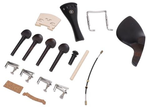 RiToEasysports Set di Manutenzione di Violino da 15 Pezzi, Kit di Parti di Ricambio in Metallo Ebano con Riposo Al Mento, Ponte e Sintonizzatori Fine per Violini a Grandezza Naturale 3/4 e 4/ -