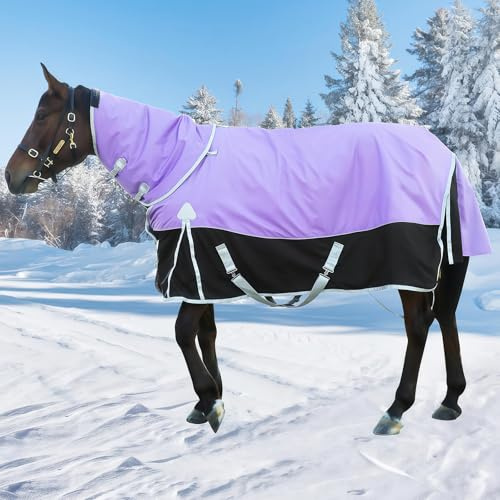 SHAIRMB Horse Blankets Winter for Real Horses, 1680D Waterproof Poly Rain Sheets with Neck Cover,Belly Wrap,Tail Wrap, Horse Care Blanket, Medium Weight Blanket,purple,EU 135 cm