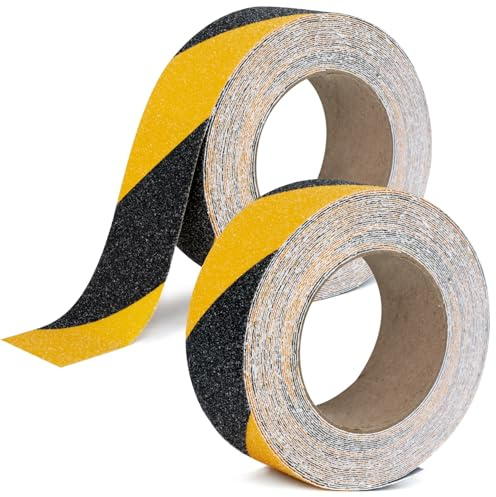 Strisce antiscivolo, 2 rotoli da 50 mm x 10 m, nastro adesivo antiscivolo con autoadesiva, colore nero e giallo, antiscivolo, scale per gradini antiscivolo per interni ed esterni
