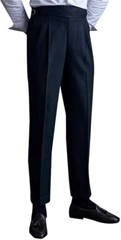 Pantalones de vestir formales e inteligentes informales Gurkha Naples estilo italiano de dinero antiguo, no requiere cinturón, pantalones de pierna recta con bolsillos inclinados