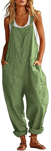 Salopette Femme D'été Coton Chic et Fluide Combinaison Longue Baggy Bretelles sans Manches Couleur Unie Coupe Ample Pantalon Confortable Poches Décontractée Jumpsuit Loose De Plage