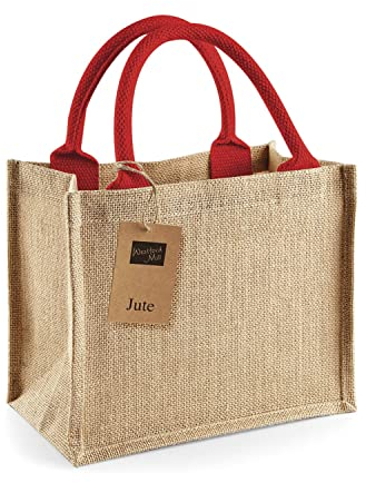 Westford Mill Jute Mini Geschenk Tüte (6 Liter), Natural/Bright Red, Einheitsgröße