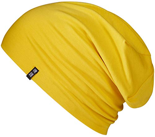 Enter the Complex® Leichte Beanie Mütze, Herren und Damen, Übergangsmütze, Sommer Beanie, Dünne Kopfbedeckung, Baumwolle (Jersey), L/XL, Gelb