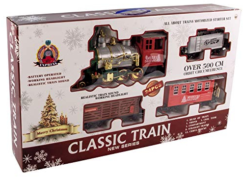 Spetebo XXL Weihnachtszug mit 530 cm Schienen - Eisenbahn 24-teilig mit Licht und Zug Geräusch - Zug mit Lokomotive und 3 Waggons