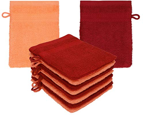Betz paket med 10 tvättvantar premium 100 % bomull 16 x 21 cm blod orange – rubin