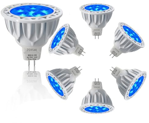 JSVSAL MR16 GU5.3 Bi-Pin Base Blue Led Bulbs 5W Non Dimmable,35W 50W Halogen Equivalent,AC/DC 12V Low Voltage,40 Degree Spotlights for Landscape Yard Garden Tree Pool Holiday Lighting,6-Pack