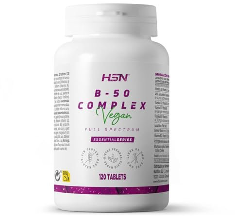 HSN B-50 Complex Complejo Vitamina B | 120 Tabletas | Todas las Vitaminas del Grupo B | Con PABA, Inositol | Formas de Alta Biodisponibilidad | No-GMO, Vegano, Sin Gluten