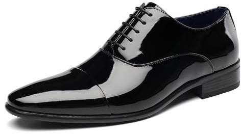 DECARSDZ Mens Faux Patent Leather Classic Lace-up Formal Oxford Tuxedo Dress Shoes Men Wedding Shoe Black
