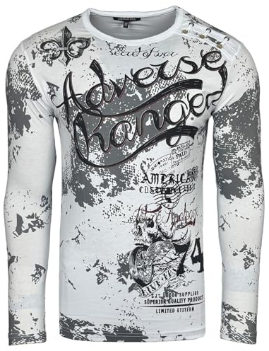 Subliminal Mode Maglietta Uomo Maniche Lunghe Girocollo in Cotone Sbiadito Stile Moderno/Vintage - Stampa Unica - Taglio Classico BX706, bianco, M