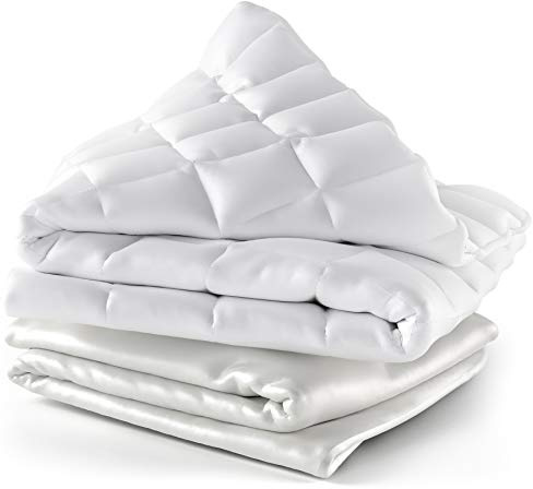 Cosy House Collection Adult Weighted Blanket & 100% Bamboo Viscose Removable Cover - 135cm x 200cm, 6 KG Large Heavy Blanket with Premium Glass Beads, White