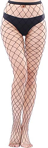 EVERSWE High Waist Fishnet Tights Thigh High Stockings Suspender Pantyhose (L1P, S-M)