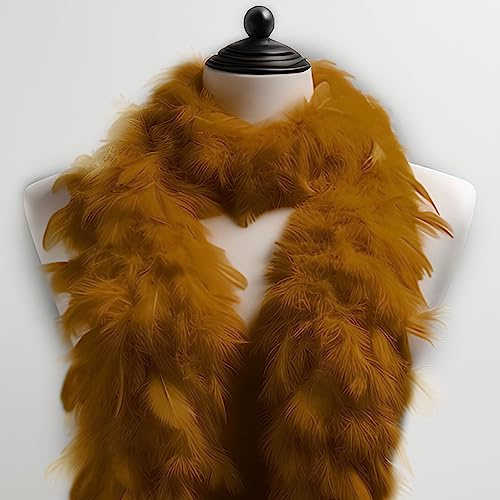 Fjäderboa fjäderhalsduk, ca 180 cm längd tillverkad av äkta färgade fjädrar – perfekt kostymtillbehör, Charleston, 20-talet, flapper, karneval, temafest, hantverk, dekoration (guldfärger)