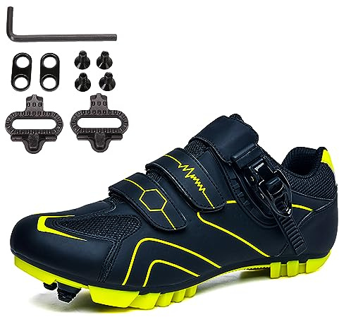 PENXZT Scarpe ciclistiche MTB Maschile Scarpe per Mountain Bike compatibili con tacchette SPD a 2 bulloni Scarpe da Ciclismo da Corsa all'aperto Interno con Fibbia Veloce,D,43 EU