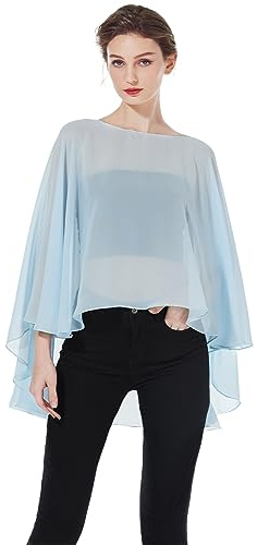 BEAUTELICATE Stola Coprispalle Elegante Chiffon Donna Scialle Mantellina Poncho Chiffon Estiva per Cerimonia Sposa Damigella Matrimonio Festa (Blu Ghiaccio)